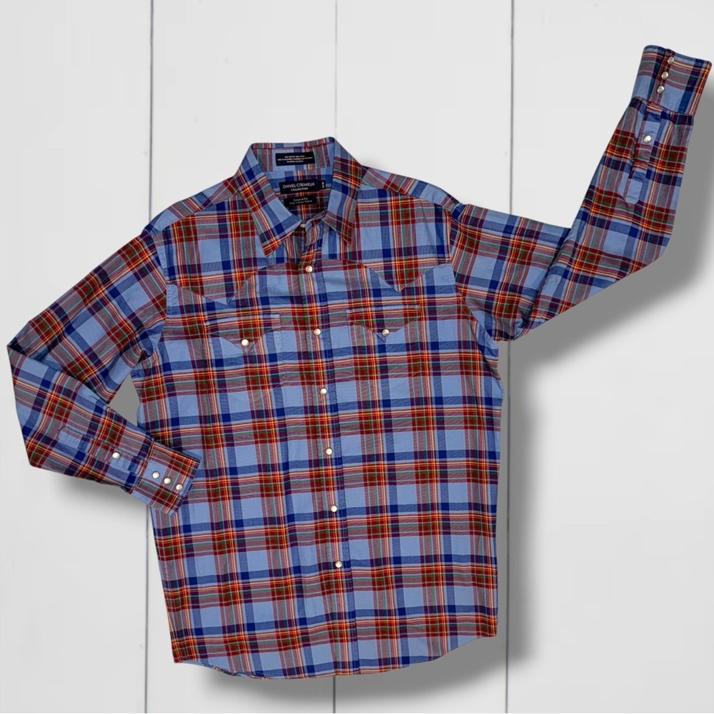Daniel Cremieux Collection Plaid Western Snap Shirt Men’s Medium –Italian Fabric